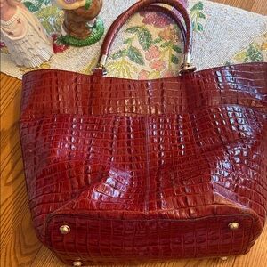 Brahmin Tote Bag Croc Embossed Leather Satchel Brown Designer Large Purse